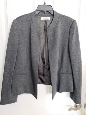 Kasper Charcoal Collarless Open-Front Blazer